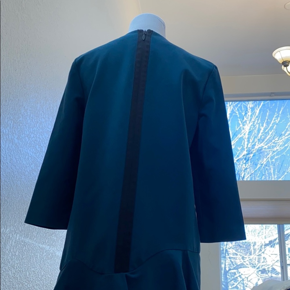 Tibi Designer Ruffle Agathe Layered Dress Zip Stretchy Teal Blue Dressy - Picture 8 of 14